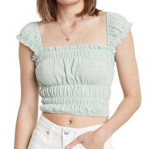Elodie Smocked Square Neck Crop Top in Mint (Size Medium)